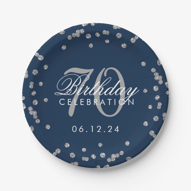 Assiettes En Carton Parties scintillant d'anniversaire d'argent Confet (Devant)