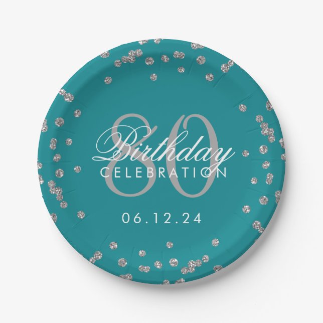Assiettes En Carton Parties scintillant d'anniversaire de l'argent Con (Devant)