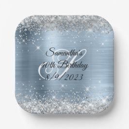 Assiettes En Carton Parties scintillant d'argent bleu clair huile 40e 