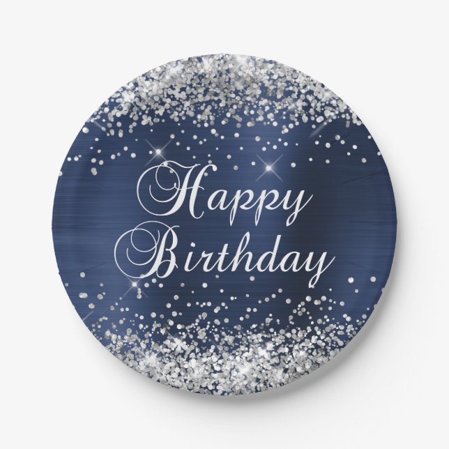 Assiettes En Carton Parties scintillant d'argent Marine Blue Foil Joye (Devant)