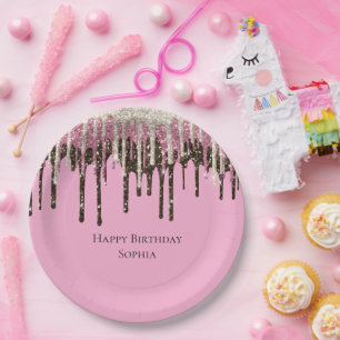 Assiettes En Carton Parties scintillant de crème glacée rose Chocolat,
