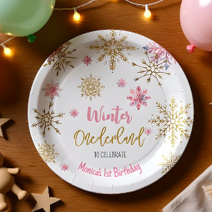 Assiettes En Carton Parties scintillant de neige de l'hiver onederland