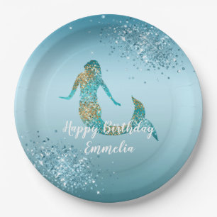 Assiettes En Carton Parties scintillant d'or Aqua Ombre étincelle Merm