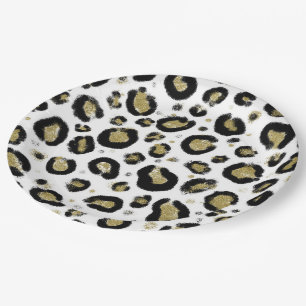 Assiettes En Carton Parties scintillant d'or blanc et Cheetah léopard