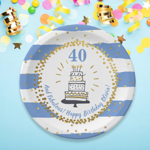 Assiettes En Carton Parties scintillant d'or Bleu Stripe N'importe que