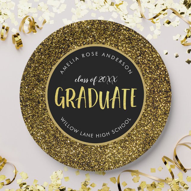 Assiettes En Carton Parties scintillant d'or Faux Graduate Graduate (Créateur téléchargé)