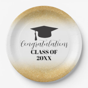 Assiettes En Carton Parties scintillant d'or Félicitations Graduate Pl