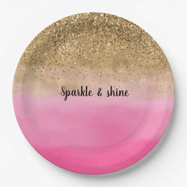 Assiettes En Carton Parties scintillant d'or Girl Rose Aquarelle (Devant)