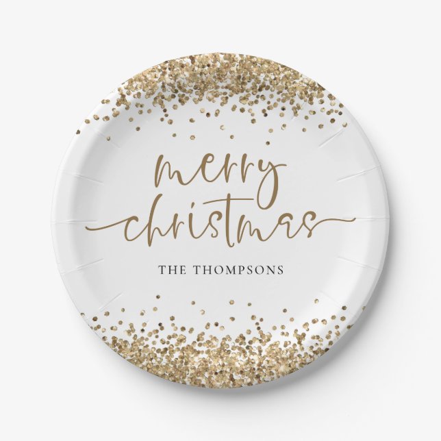Assiettes En Carton Parties scintillant d'or Joyeux Noël (Devant)