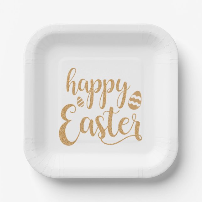 Assiettes En Carton Parties scintillant d'or Joyeux Oeuf de Pâques (Recto)