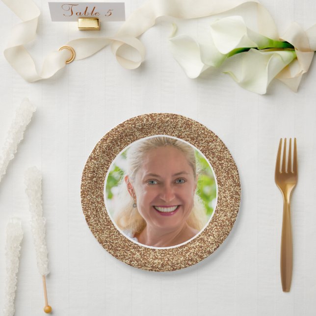 Assiettes En Carton Parties scintillant d'or photo Anniversaire (Mariage)