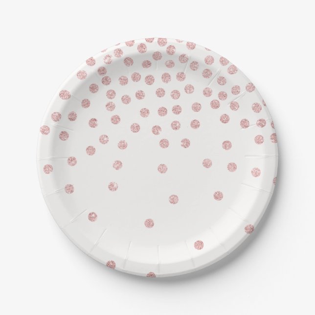 Assiettes En Carton parties scintillant d'or rose girly confetti pois (Devant)