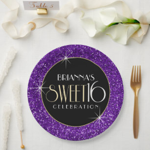 Assiettes En Carton Parties scintillant douce 16 Faux violet
