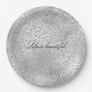 Assiettes En Carton Parties scintillant Empreinte de léopard argent Lu