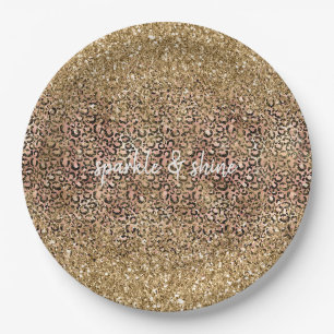 Assiettes En Carton Parties scintillant Empreinte de léopard Gold Pin