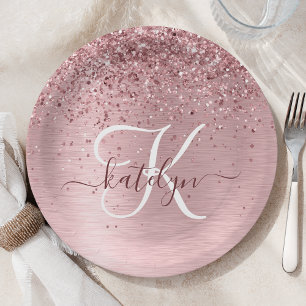 Assiettes En Carton Parties scintillant en métal brossé rose pâle Nom 