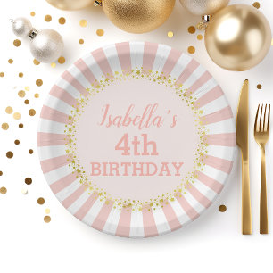 Assiettes En Carton Parties scintillant en or rayé rose blanc Confetti