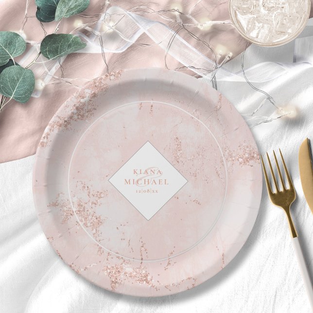 Assiettes En Carton Parties scintillant en pierre Rose Mariage Gold ID (Créateur téléchargé)
