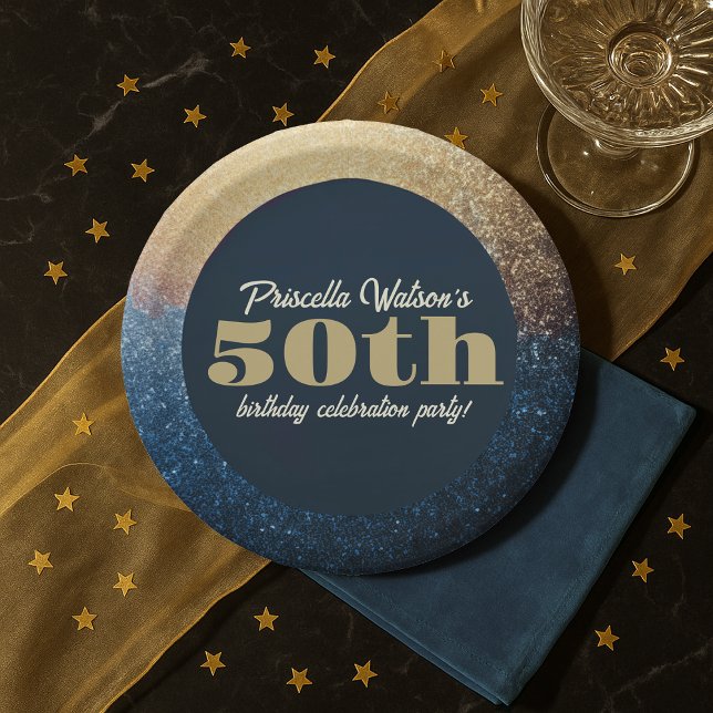 Assiettes En Carton Parties scintillant étincelante Bleu et or fête d' (Sparkling Glitter Blue and Gold Birthday Party Paper Plates)
