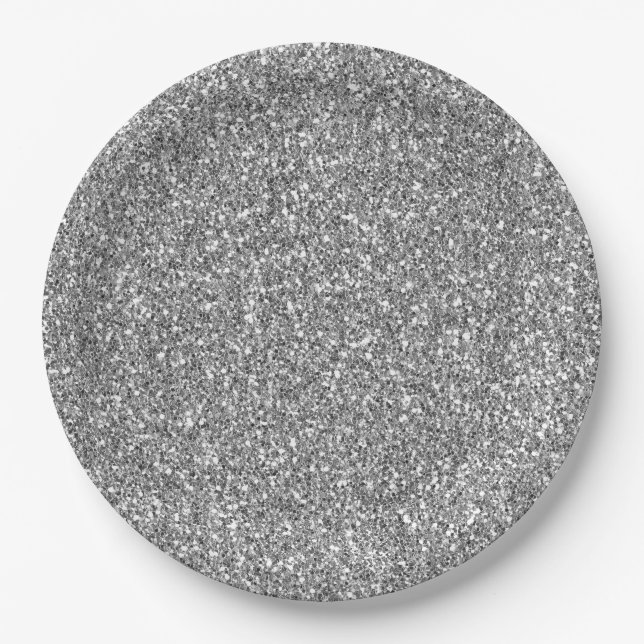 Assiettes En Carton Parties scintillant Glam Silver Faux (Devant)