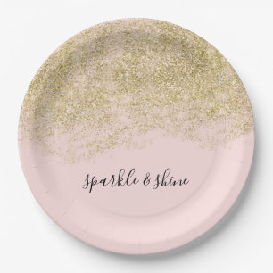 Assiettes En Carton Parties scintillant Gold Faux rose pâle étincelle