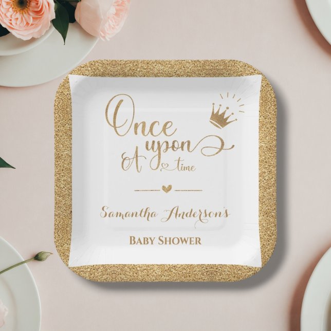 Assiettes En Carton Parties scintillant Gold Princesse Il Était Une Fo (Créateur téléchargé)