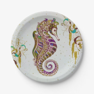 Assiettes En Carton Parties scintillant Gold Summer Rainbow Seahorse