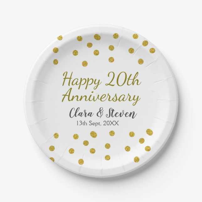 Assiettes En Carton Parties scintillant Golden dots heureux mariage du (Devant)