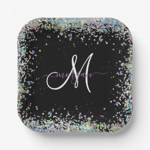 Assiettes En Carton Parties scintillant holographique Rainbow Pastels