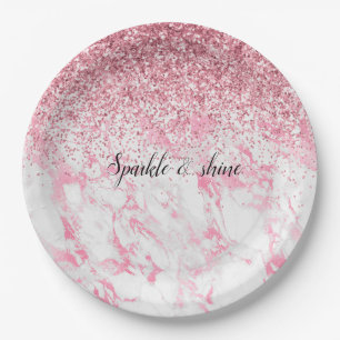 Assiettes En Carton Parties scintillant Marbre blanc rose