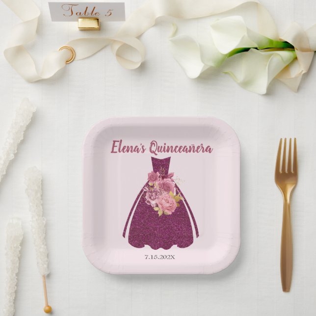 Assiettes En Carton Parties scintillant moderne Quinceañera (Mariage)