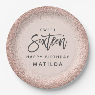 Assiettes En Carton Parties scintillant moderne rose girly 16ème anniv
