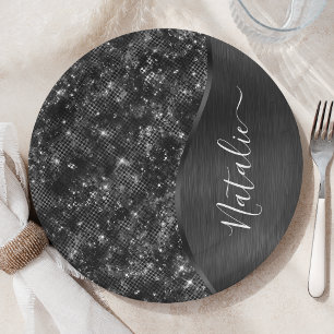 Assiettes En Carton Parties scintillant noire métallique personnalisée