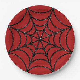 Assiettes En Carton Parties scintillant noire Spiderweb