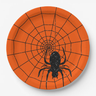 Assiettes En Carton Parties scintillant noire Spiderweb Halloween