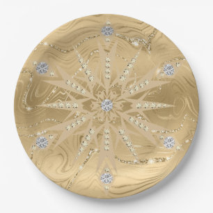 Assiettes En Carton Parties scintillant Or de luxe Snowflake Diamond