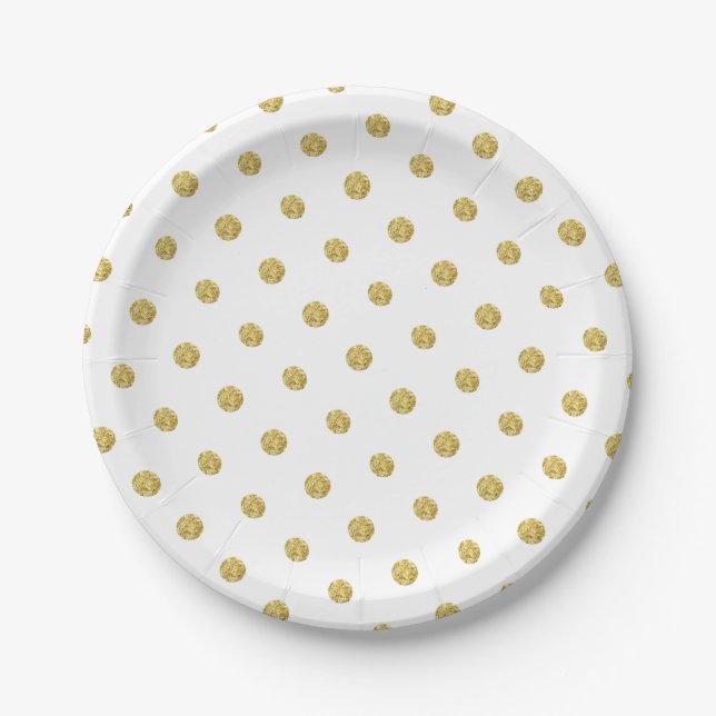 Assiettes En Carton Parties scintillant or moderne Pois élégant (Devant)
