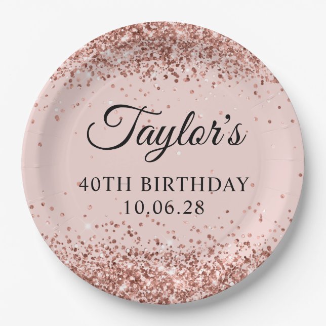 Assiettes En Carton Parties scintillant or rose Blush 40e anniversaire (Devant)