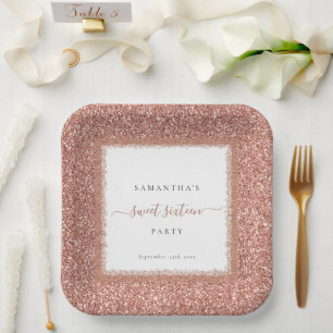 Assiettes En Carton Parties scintillant or rose Nom Date Sweet sixteen