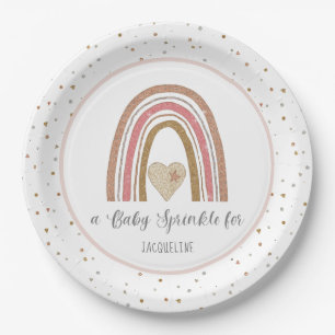 Assiettes En Carton Parties scintillant Rainbow moderne Pink Gold Baby