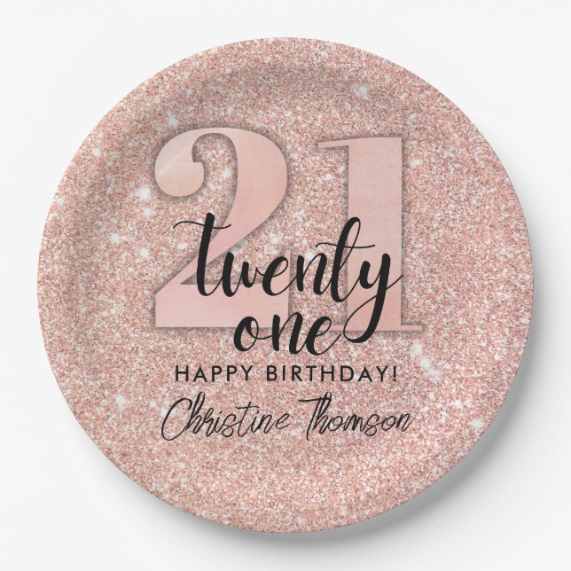 Assiettes En Carton Parties scintillant rose 21e Anniversaire Plaques  (Devant)