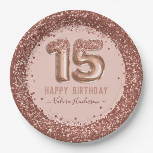 Assiettes En Carton Parties scintillant rose élégant Joyeux 15e anni