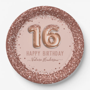 Assiettes En Carton Parties scintillant rose élégant Joyeux 16e anni
