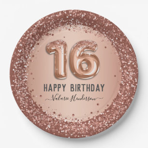 Assiettes En Carton Parties scintillant rose élégant Joyeux 16e anni