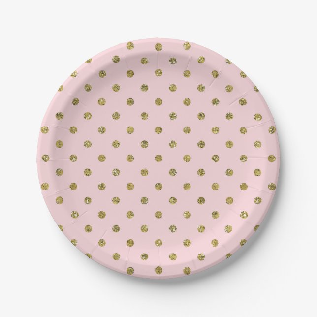 Assiettes En Carton Parties scintillant rose et or Étincelle Pois Chic (Devant)