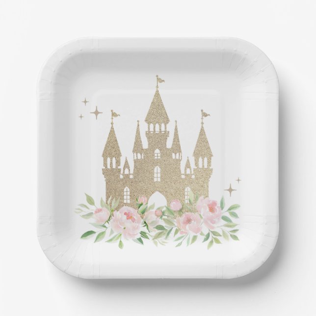Assiettes En Carton Parties scintillant rose et or Princesse Anniversa (Recto)