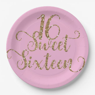 Assiettes En Carton Parties scintillant rose et or Sweet 16 Anniversai
