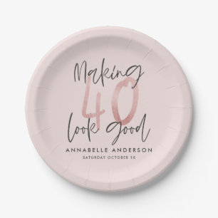 Assiettes En Carton parties scintillant rose fille, 40e anniversaire m