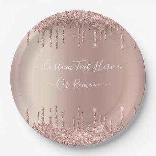 Assiettes En Carton Parties scintillant rose Gold Blush Éclats Texte 