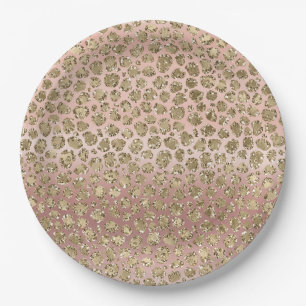 Assiettes En Carton Parties scintillant rose or glam Leopard